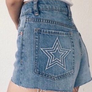H&M Coachella Light Blue Denim Shorts with Star Back Pocket